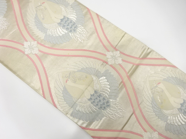 JAPANESE KIMONO / ANTIQUE FUKURO OBI / SILK / WOVEN CRANE & TATEWAK UPATTERN